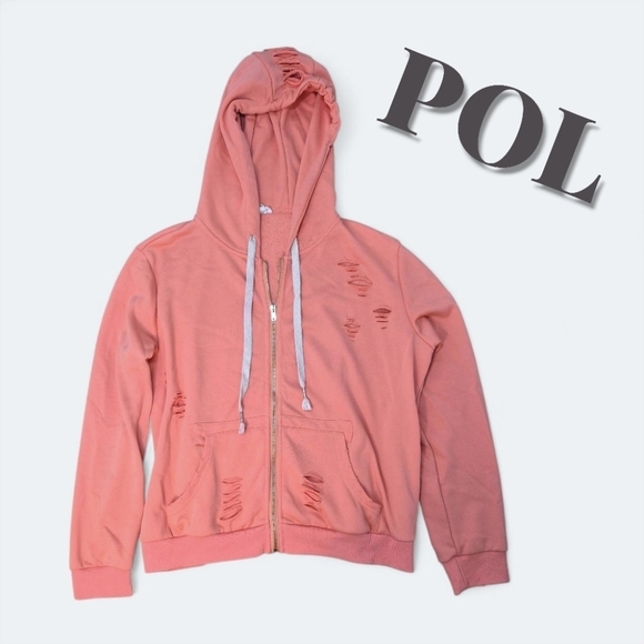 Pol Coral Distressed Zip Up Hooded Jacket Size Small (Runs Roomy) - Picture 8 of 8
